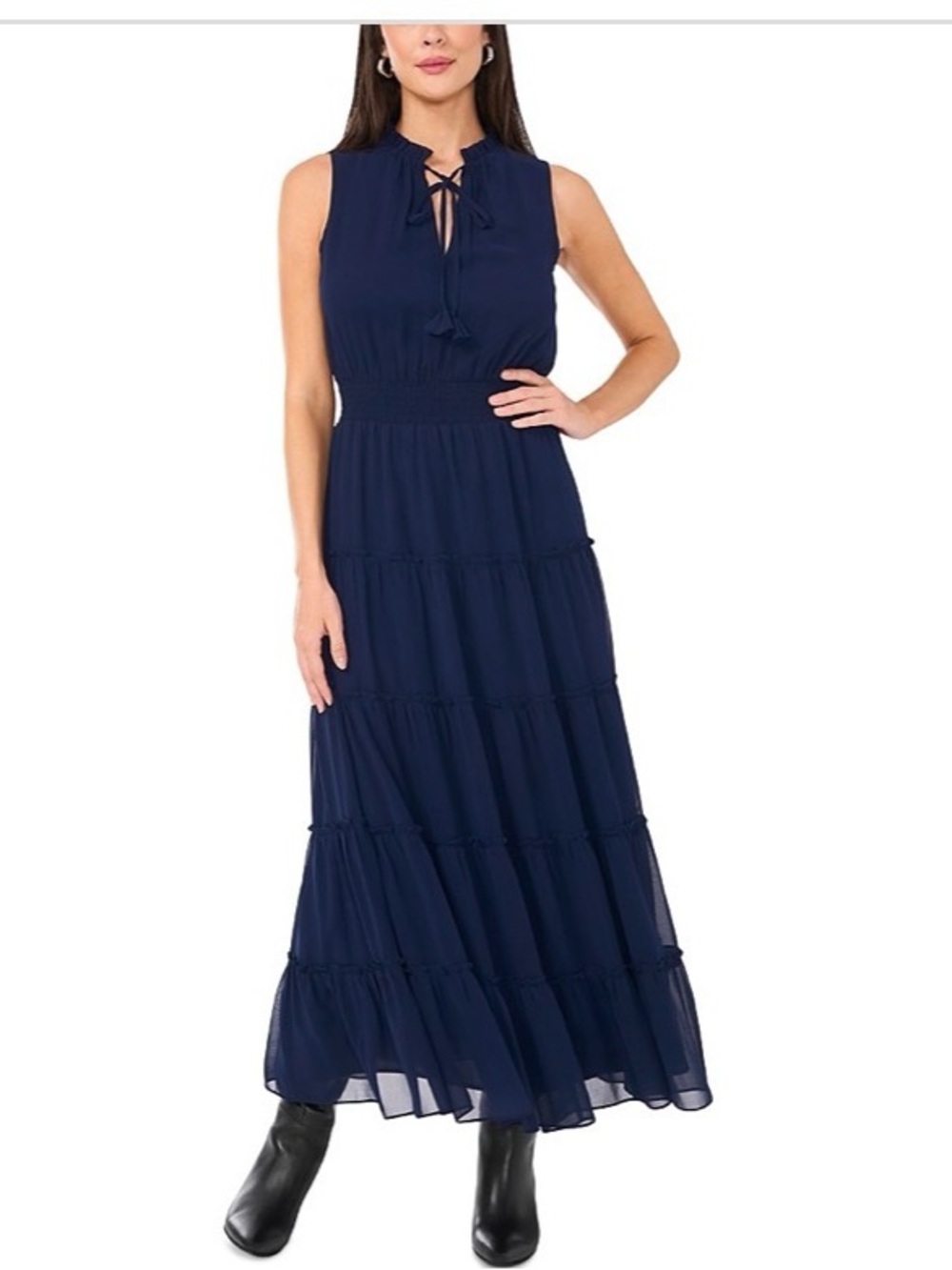 1. State Women's Split-Neck Sleeveless Maxi Dress